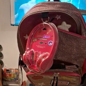 Glittery Pink Kids Backpack with Headphones